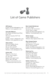 List of Game Publishers