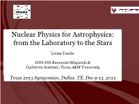 Nuclear Physics for Astrophysics: from the Laboratory to the Stars