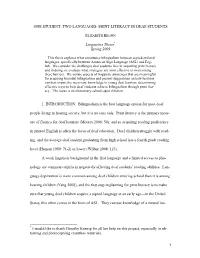 One Student, Two Languages: Print Literacy in Deaf Students