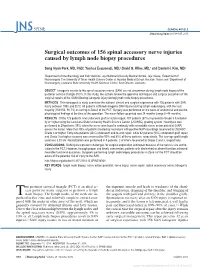 Surgical Outcomes of 156 Spinal Accessory Nerve Injuries Caused by Lymph Node Biopsy Procedures