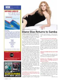 Eliane Elias Returns to Samba SAMBA IS in ELIANE ELIAS’ BLOOD, but IT of What I Do