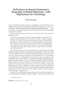Reflections on Konrad Hammann's Biography of Rudolf Bultmann