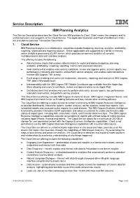 Service Description IBM Planning Analytics This Service Description Describes the Cloud Service IBM Provides to Client