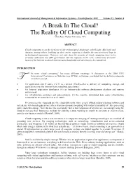 The Reality of Cloud Computing Chris Rose, Walden University, USA