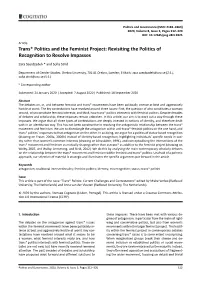 Trans* Politics and the Feminist Project: Revisiting the Politics of Recognition to Resolve Impasses
