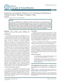 Evaluation and Analysis of Resources for Development Planning In