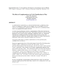 The Role of Complementizers in Verb Classification in Thai Amara Prasithrathsint Chulalongkorn University Bangkok, Thailand Amara.Pr@Chula.Ac.Th