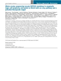 Whole Exome Sequencing Reveals NOTCH1 Mutations in Anaplastic Large Cell Lymphoma and Points to Notch Both As a Key Pathway and a Potential Therapeutic Target