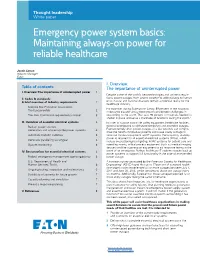 Emergency Power System Basics: Maintaining Always-On Power for Reliable Healthcare