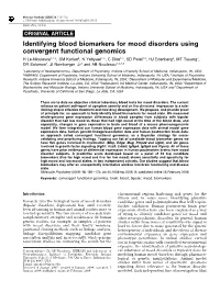 Identifying Blood Biomarkers for Mood Disorders Using Convergent