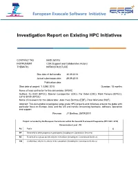 Investigation Report on Existing HPC Initiatives
