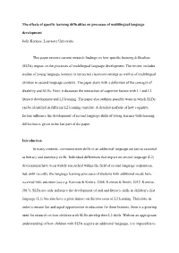 The Effects of Specific Learning Difficulties on Processes of Multilingual Language Development