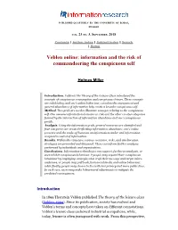 Veblen Online: Information and the Risk of Commandeering the Conspicuous Self