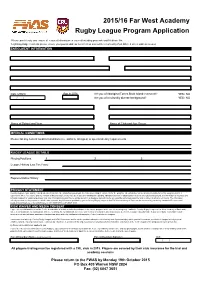 2015/16 Far West Academy Rugby League Program Application