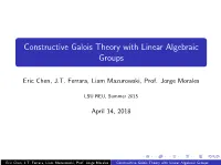 Constructive Galois Theory with Linear Algebraic Groups