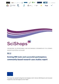 Fifteen Case Studies Undertaken As Part of the Scishops.Eu Horizon 2020 Project