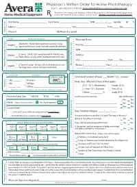 Home Phototherapy Order Form