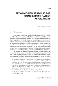 Recommended Response for Human Cloning Patent Applications