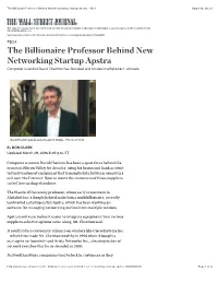 The Billionaire Professor Behind New Networking Startup Apstra - WSJ 30/03/16, 08:24
