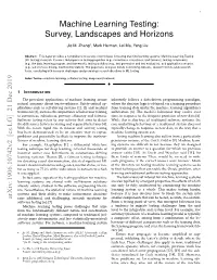 Machine Learning Testing: Survey, Landscapes and Horizons
