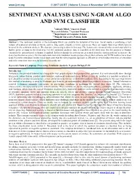 Sentiment Analysis Using N-Gram Algo and Svm Classifier