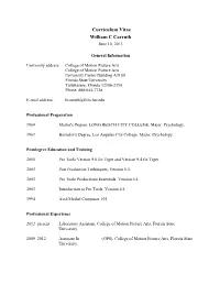 Curriculum Vitae William C Carruth