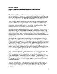 MEASURING OPENNESS a SURVEY of TRANSPARENCY RATINGS and the PROSPECTS for a GLOBAL INDEX Sheila S