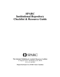 SPARC Institutional Repository Checklist & Resource Guide