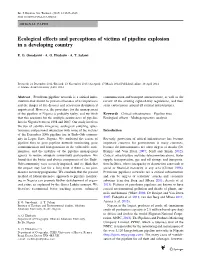 Ecological Effects and Perceptions of Victims of Pipeline Explosion in a Developing Country