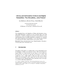 Library and Information Science and Digital Humanities: Two Disciplines, Joint Future?