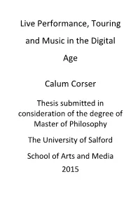 Live Performance, Touring and Music in the Digital Age Calum Corser
