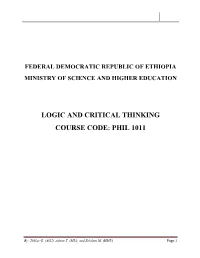 Logic and Critical Thinking Course Code: Phil 1011