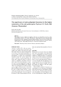 The Significance of Male Pedipalpal Characters for the Higher Systematics of the Crab Spider Genus Xysticus C.L