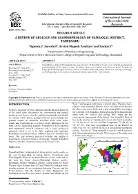 A REVIEW of GEOLOGY and GEOMORPHOLOGY of NAMAKKAL DISTRICT, TAMILNADU Vignesh.J1, Suresh.B2, Arvind Magesh Pandian2 and Sankar.V2