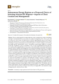 Autonomous Energy Regions As a Proposed Choice of Selecting Selected EU Regions—Aspects of Their Creation and Management