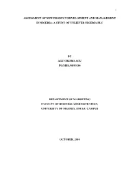A Study of Unliever Nigeria Plc by Agu Okoro Agu Pg