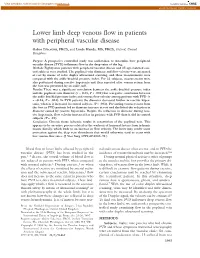 Lower Limb Deep Venous Flow in Patients with Peripheral Vascular Disease