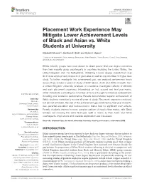 Placement Work Experience May Mitigate Lower Achievement Levels of Black and Asian Vs