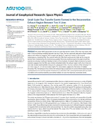 Small-Scale Flux Transfer Events Formed in the Reconnection Exhaust Region Between Two X Lines