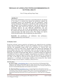 The Role of Satisfaction with Job Embeddedness in Network Ability