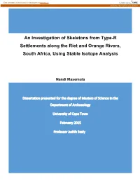 An Investigation of Skeletons from Type-R Settlements Along the Riet and Orange Rivers, South Africa, Using Stable Isotope Analysis