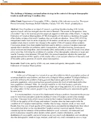 Challenge of Defining a National Urban Strategy in the Context of Divergent Demographic Trends in Small and Large Canadian Cities