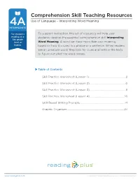 Comprehension Skill Teaching Resources 4A Use of Language – Interpreting Word Meaning INTERMEDIATE