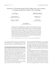 Variations of Emotional Display Rules Within and Across Cultures: a Comparison Between Canada, USA, and Japan