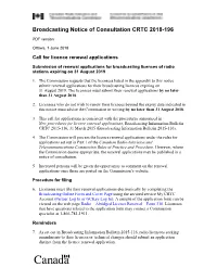 Call for Licence Renewal Applications