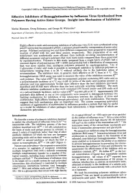 Effective Inhibitors of L{Emagglutination by Influenza Virus Synthesized Ftom Polymers Having Active Ester Groups
