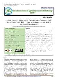 Genetic Variability and Correlation Coefficients of Major Traits in Cold Tolerance Rice (Oriza Sativa L.) Under Mountain Environment of Nepal