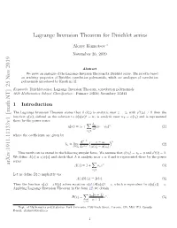 Lagrange Inversion Theorem for Dirichlet Series Arxiv:1911.11133V1