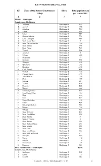 SN Name of the District/Constituency/ Village Block Total Population As