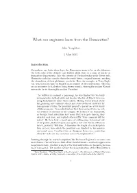 What Can Engineers Learn from the Humanities?